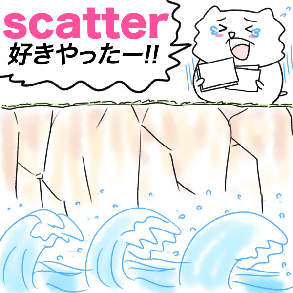 scatter（ばらまく）の語呂合わせ英単語