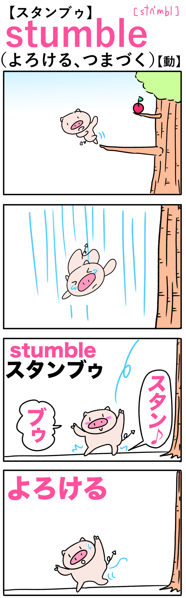 stumble（よろける）の語呂合わせ英単語
