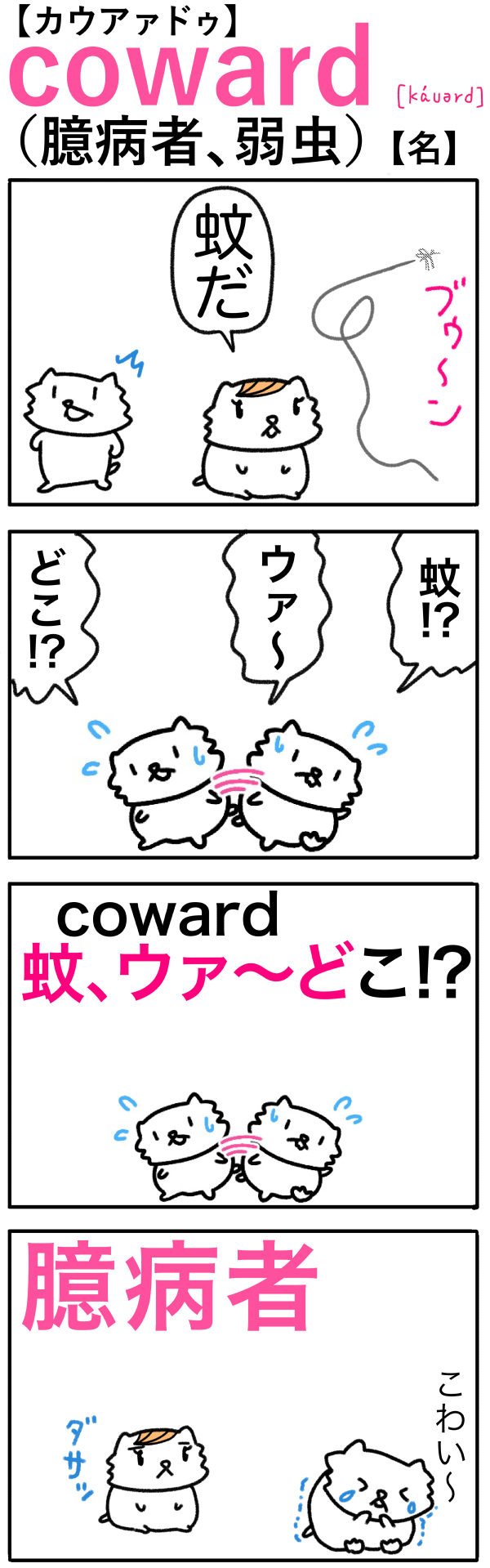 coward（臆病者）の語呂合わせ英単語