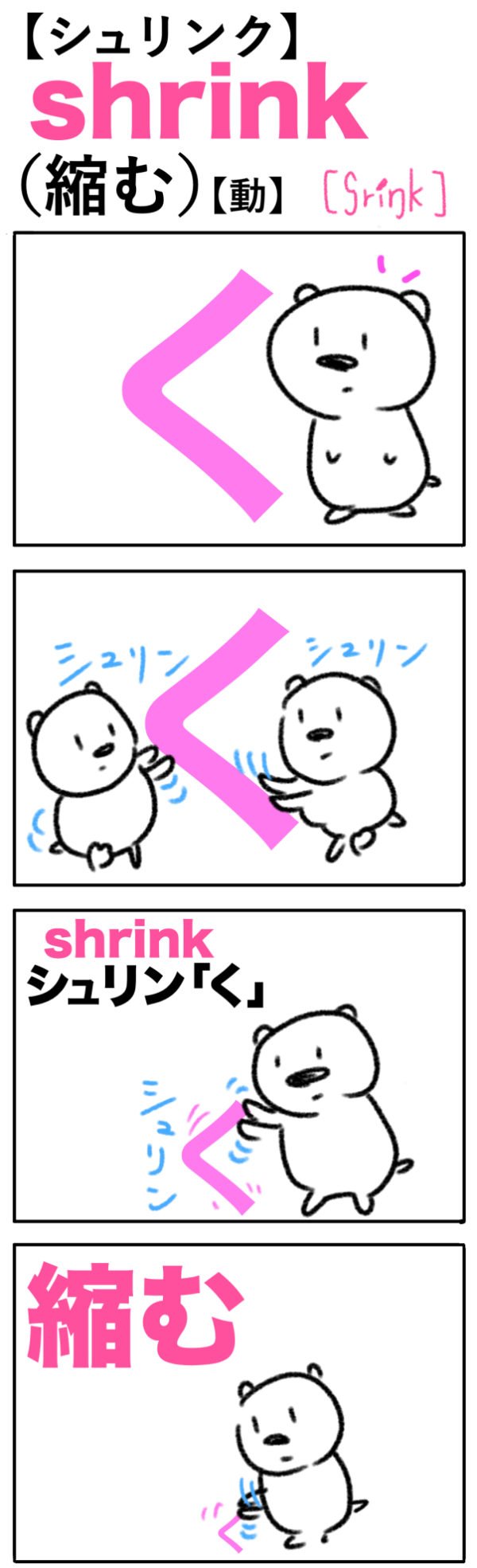 shrink（縮む）の語呂合わせ英単語