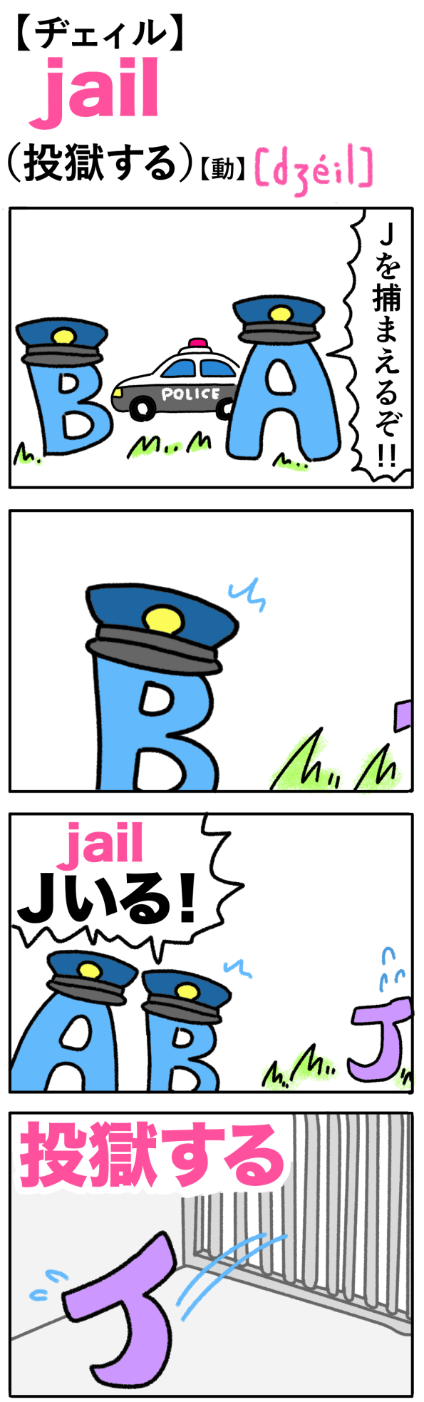 jail（投獄する）の語呂合わせ英単語