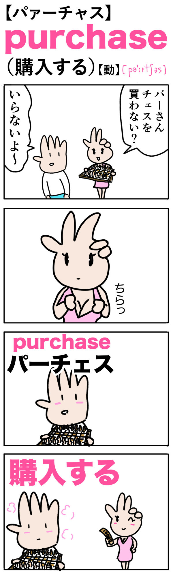 purchase（購入する）の語呂合わせ英単語